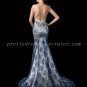 Sexy Deep V-Neckline Mermaid Navy Blue Lace Evening Dress