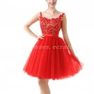 Scoop Neckline Cute Red Lace Graduation Dress