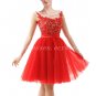 Scoop Neckline Cute Red Lace Graduation Dress