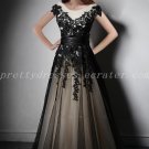 Scoop Neckline Short Sleeves Black Prom Dress With Lace