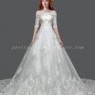 1/2 Sleeves Off Shoulder A-line Lace Wedding Dress Corset Back