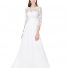 V-Back 3/4 Sleeves Full Length Bohemian Beach Wedding Dress