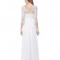 V-Back 3/4 Sleeves Full Length Bohemian Beach Wedding Dress