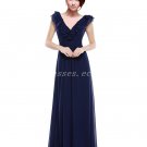 Decent V-Neckline Column Dark Navy Bridesmaid Dress With Frills