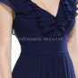 Decent V-Neckline Column Dark Navy Bridesmaid Dress With Frills