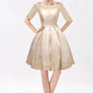 Half Sleeves Bateau Neckline Knee Length  Champagne Wedding Guest Dress