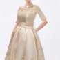 Half Sleeves Bateau Neckline Knee Length  Champagne Wedding Guest Dress
