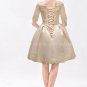 Half Sleeves Bateau Neckline Knee Length  Champagne Wedding Guest Dress