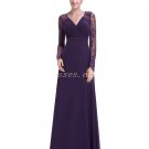 Long Sleeves V-Neckline A-line Purple Mother Of The Bride dress With Lace