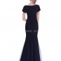Short Sleeves Mermaid Navy Prom Dress With Bowknot Belt
