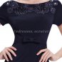 Short Sleeves Mermaid Navy Prom Dress With Bowknot Belt