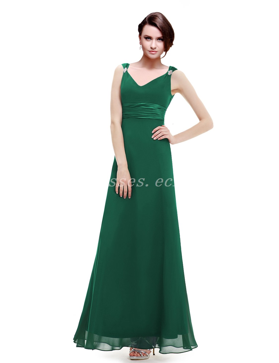 V-Neckline A-line Floor Length Hunter Green Bridesmaid Dress With Sash