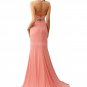 Backless Two Pieces Peach Colored Evening Dress