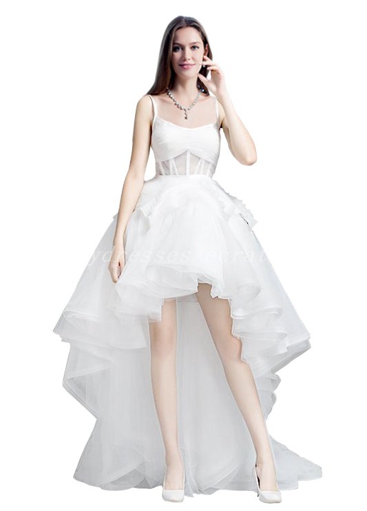 Chic Spaghetti Straps High Low Beach Hawaii Wedding Dresses