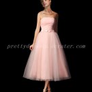 Vintage Tea Length Pink Prom Dress With Bowknot
