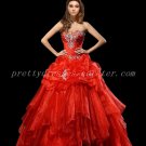 Cute Sweetheart Ball Gown Red Organza Quinceanera Dress With Beads