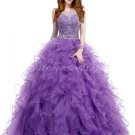 Stunning Boat Neckline Violet Organza Quinceanera Dresses With Crystals