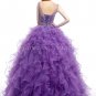 Stunning Boat Neckline Violet Organza Quinceanera Dresses With Crystals
