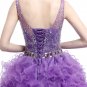 Stunning Boat Neckline Violet Organza Quinceanera Dresses With Crystals