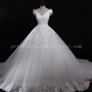 Lovely Off Shoulder V-Neckline Ball Gown Wedding Dress With Lace