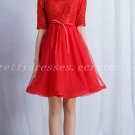 Half Sleeves Scoop Neckline Knee Length Red Homecoming Dress With Sash