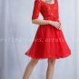 Half Sleeves Scoop Neckline Knee Length Red Homecoming Dress With Sash