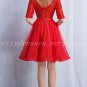 Half Sleeves Scoop Neckline Knee Length Red Homecoming Dress With Sash