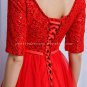 Half Sleeves Scoop Neckline Knee Length Red Homecoming Dress With Sash