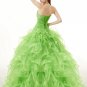 Dropped Waist Lime Green Organza Quinceanera Dresses With Ruffled Skirt