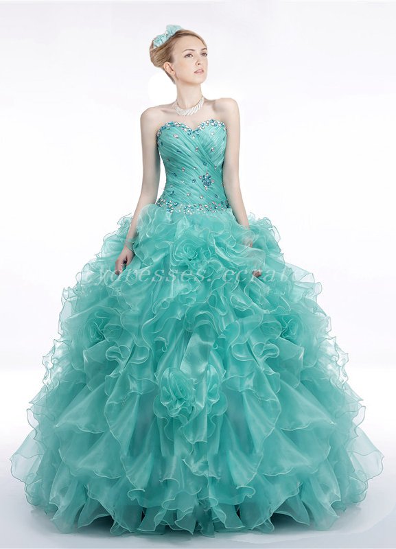 Lovely Dropped Waist Sage Colored Organza Quinceanera Dresses