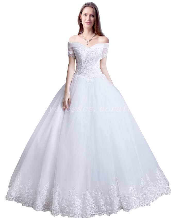 Off Shoulder Ball Gown Lace Wedding Dress