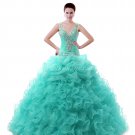Dropped Waist Straps Organza Blue Quinceanera Dresses With Lace