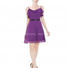 Chic Spaghetti Straps Purple Bridesmaid Dress With Black Belt