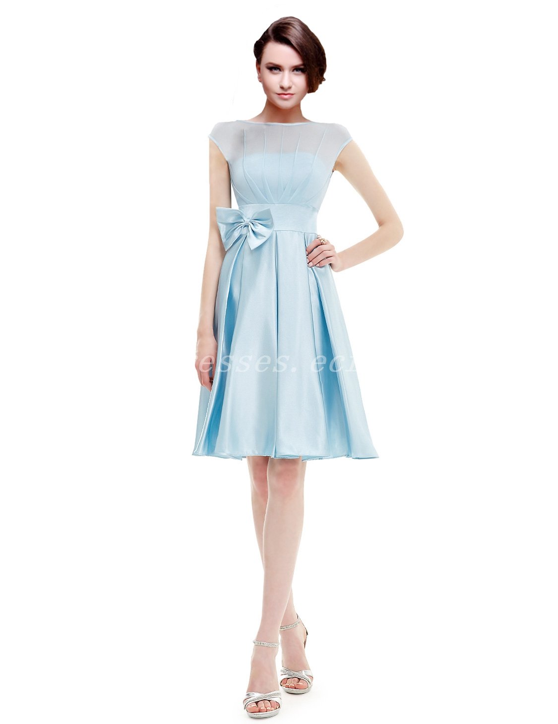 Bateau Neckline Knee Length Blue Bridesmaid Dresses