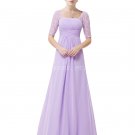 Half Sleeves Square Neckline Lilac Bridesmaid Dresses With Lace