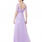 Half Sleeves Square Neckline Lilac Bridesmaid Dresses With Lace