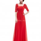Half Sleeves Red Prom Dress With Lace
