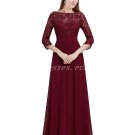 3/4 Sleeves Boat Neckline Burgundy Lace Mother of The Bride Dresses