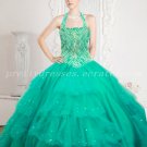 Beautiful Top Halter Ball Gown Teal Green Quinceanera Dresses With Crystals