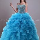 Luxury Blue Organza Ball Gown Quinceanera Dresses With Heavy Beads