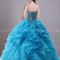 Luxury Blue Organza Ball Gown Quinceanera Dresses With Heavy Beads