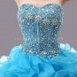 Luxury Blue Organza Ball Gown Quinceanera Dresses With Heavy Beads