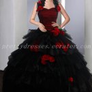 Gothic Top Halter Black And Red Quinceanera Dresses With Handmade Flowers