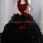Gothic Top Halter Black And Red Quinceanera Dresses With Handmade Flowers