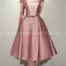 Vintage Off Shoulder Knee Length Dusty Rose Prom Party Dresses