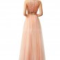 Two Pieces Tulle Pink Prom Dresses With Beaded Bodice