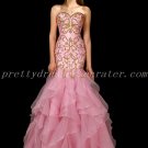 Pretty Sweetheart Pink Organza Mermaid/Fishtail Prom Dress With Gold Embroidery