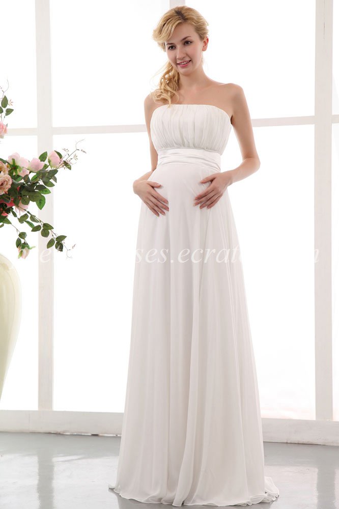 Ivory Chiffon Plus  Size  Maternity Wedding  Dresses  With Belt 