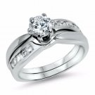 .925 Sterling Silver Wedding Ring Set Size 7 CZ Round Cut Engagement New w66