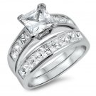 .925 Sterling Silver Wedding Set CZ Princess Cut Engagement Ring size 4-11 New